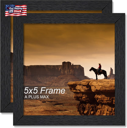A plus MAX 5X5 Picture Frame Set of 2, Black Engineered Wood Frame for 5 X 5 Inc