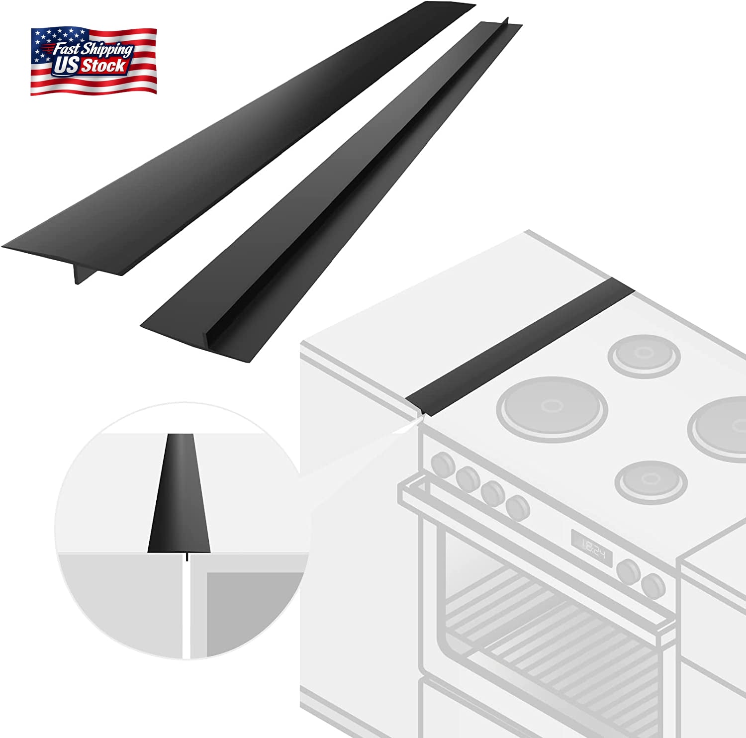 2 Pack Silicone Stove Gap Covers Heat Resistant Kitchen Counter Gap Filler 25”