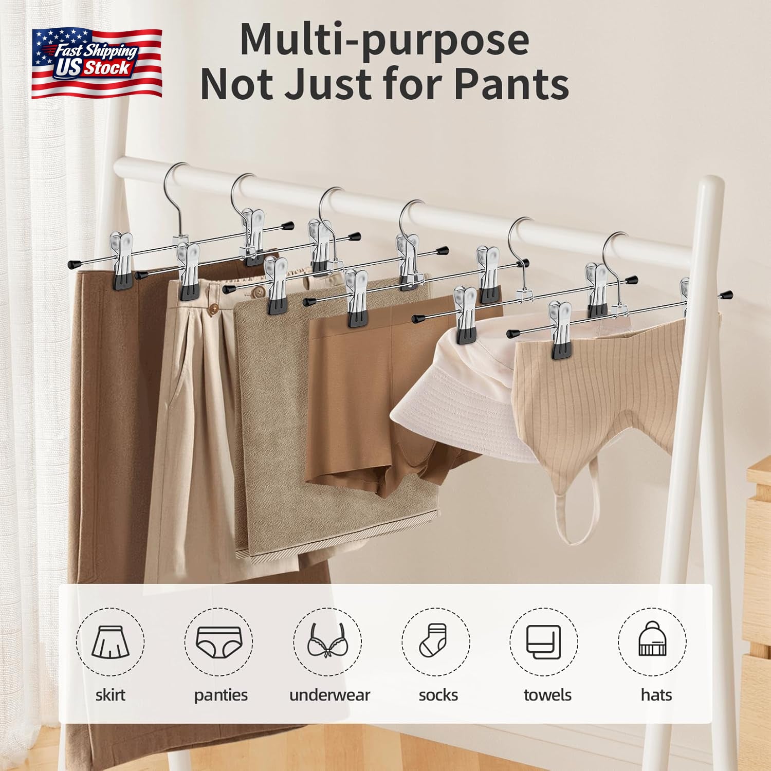 20 Pack Metal Pants Hangers with Clips Adjustable Skirt Hangers Space Saving