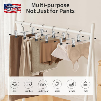 20 Pack Metal Pants Hangers with Clips Adjustable Skirt Hangers Space Saving
