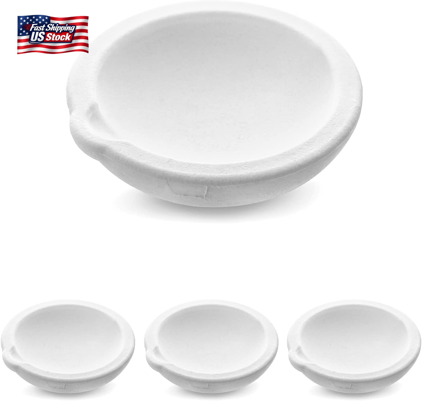 QWORK Ceramic Crucible Bowl, 4 Pcs Quartz Melting Dishes Pot for Melting Casting