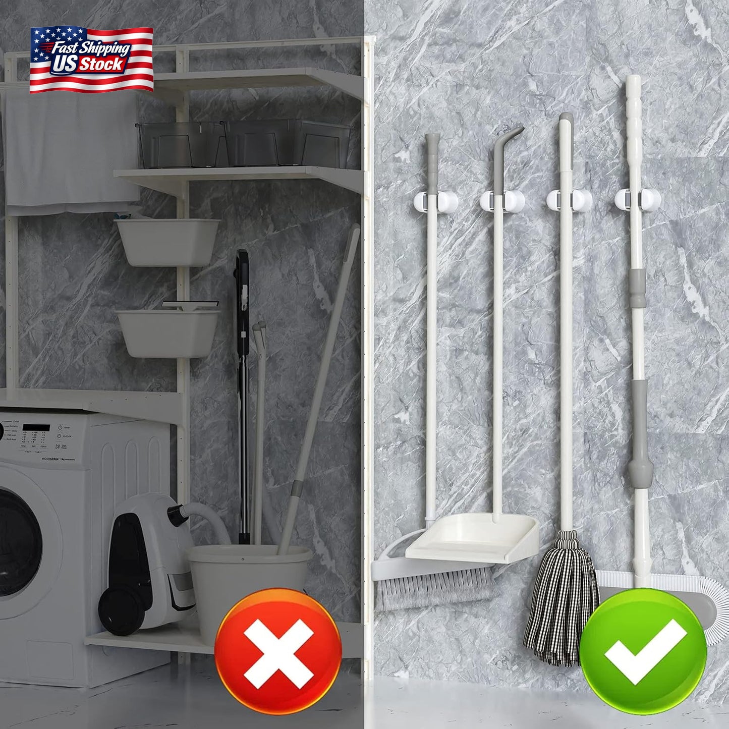 BEZOX Broom Holder, 3 PCS Wall Mount Mop Organizer Gripper, Self-Adhesive Cleani