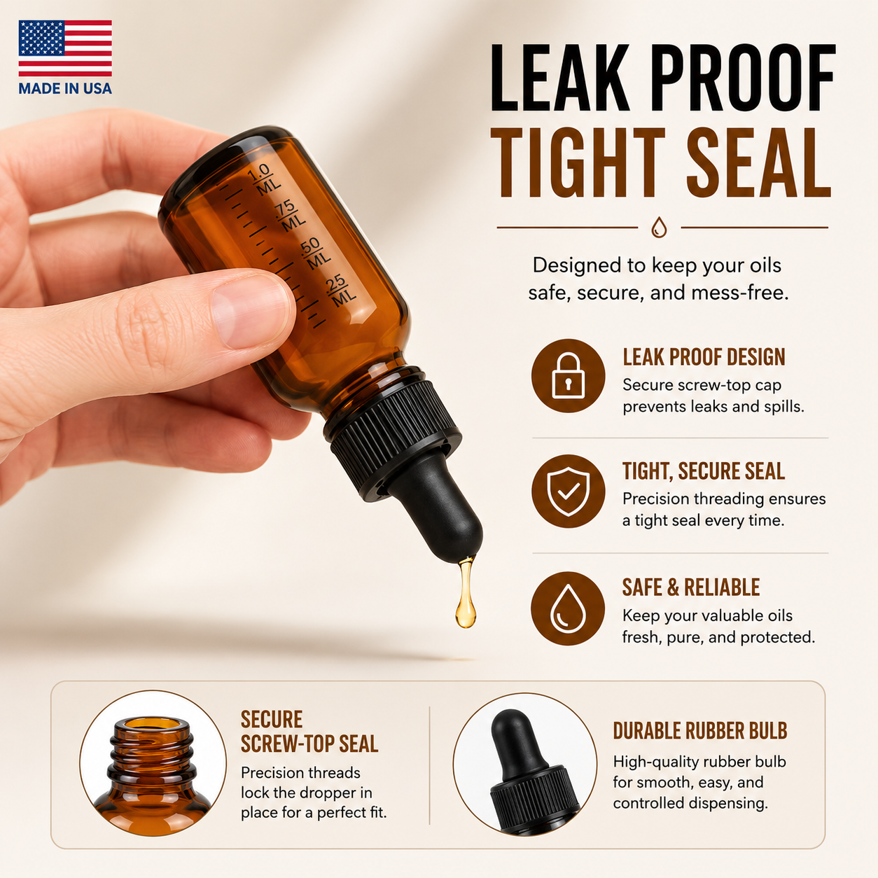 12 Pack 1oz Amber Glass Dropper Bottles Leakproof Tincture Bottles w/ Pipette