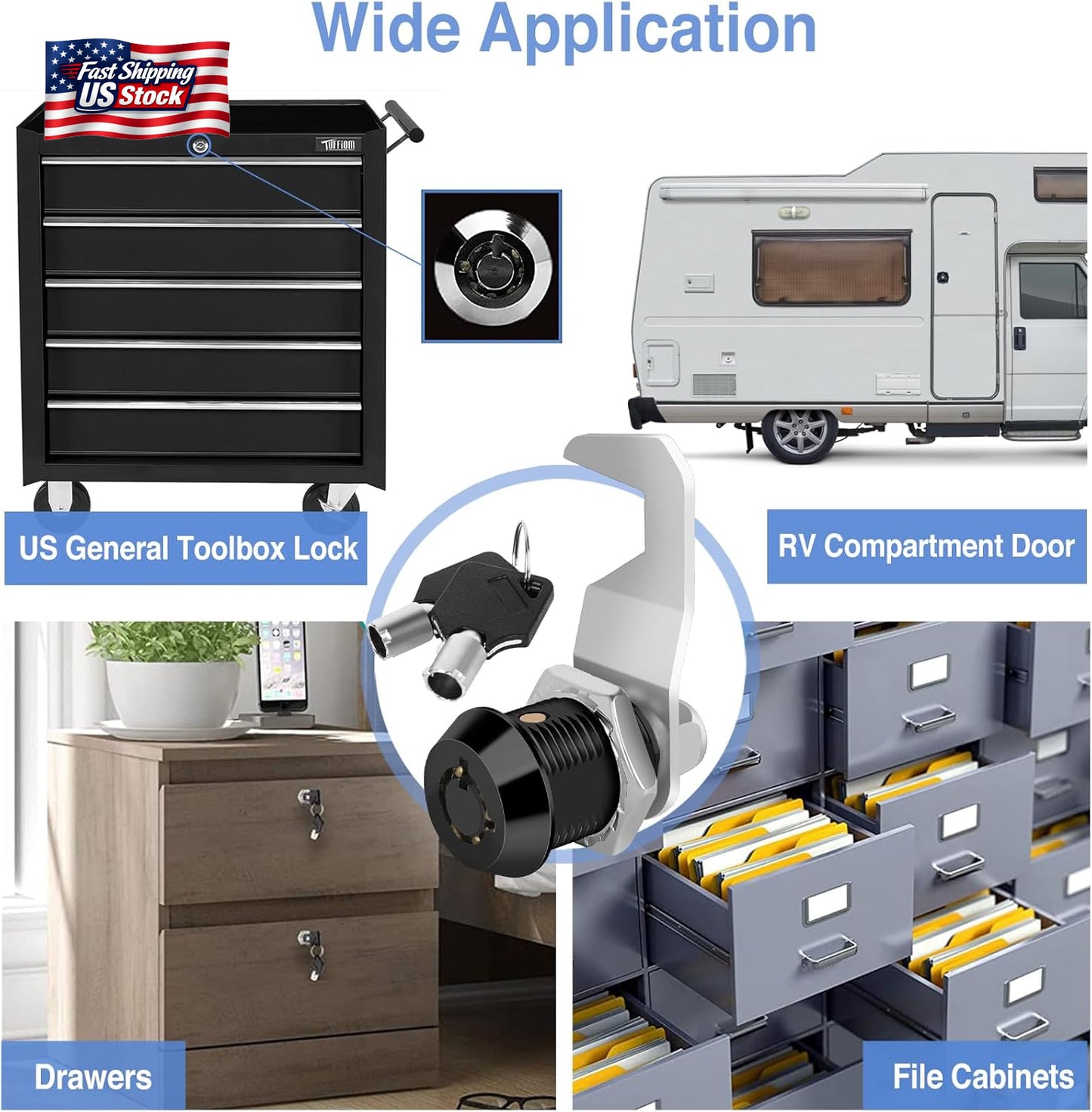 Toolbox Lock with Keys Keyed Alike Cabinet Cam Lock Replacement Truck Box Drawer