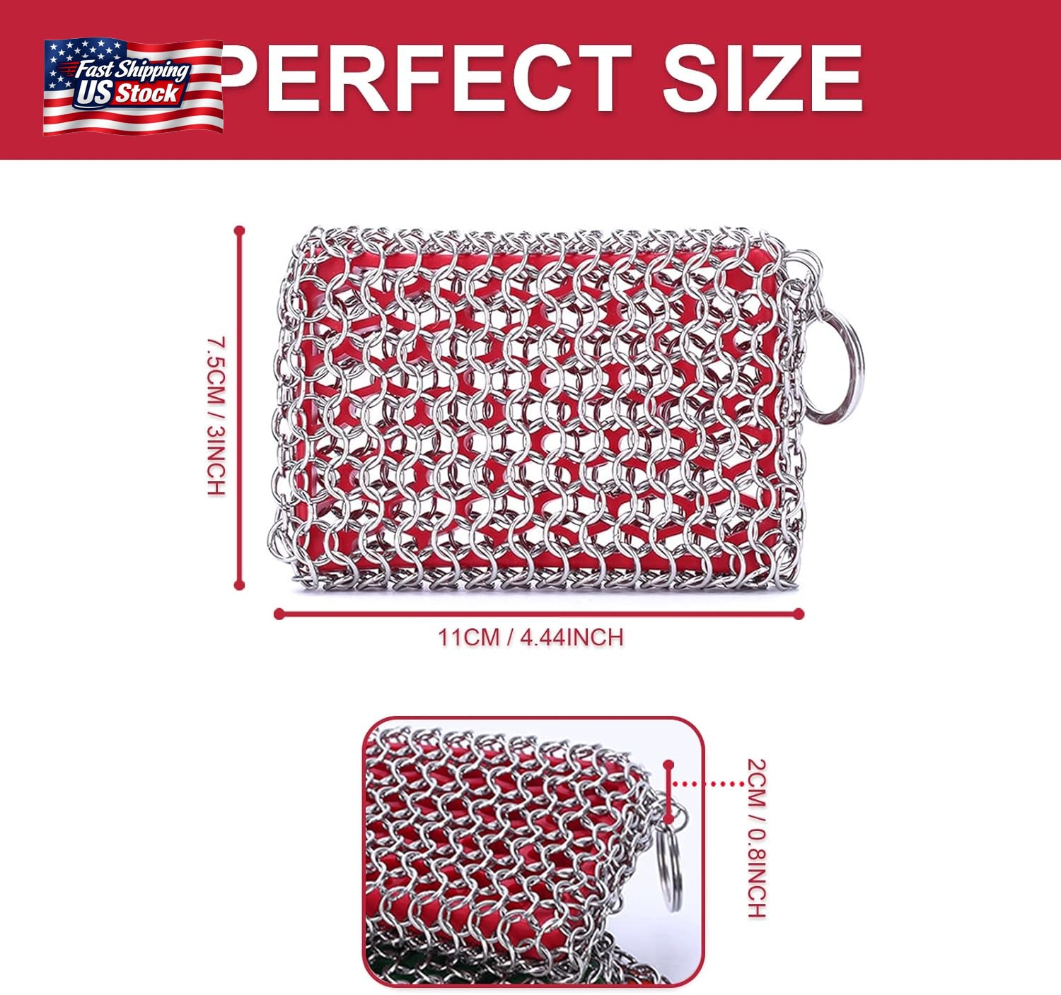 Cast Iron Scrubber Chainmail Cleaner 316L Stainless Steel Pan Pot Scrub Pad