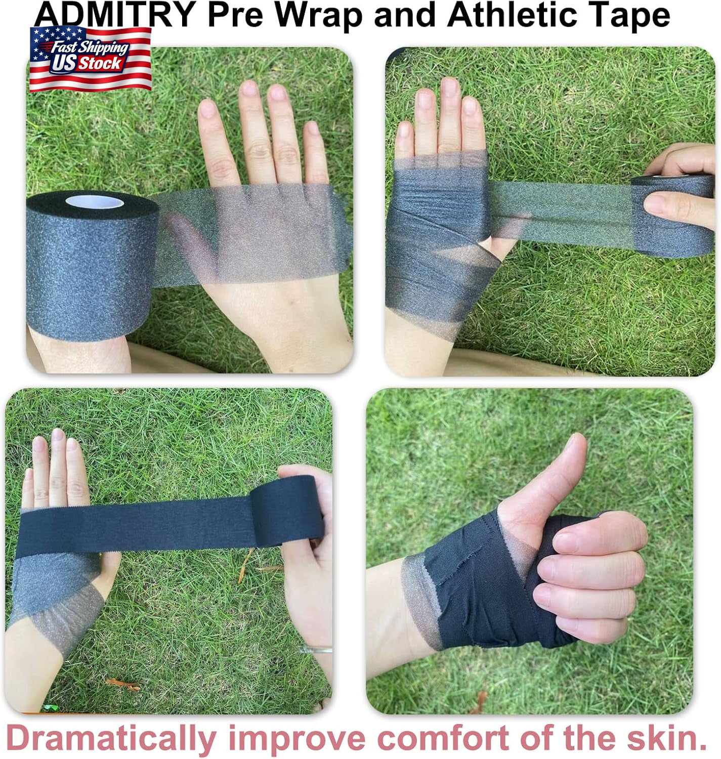 ADMITRY Athletic Tape,5 Pack Black Sports Tape,Strong Stick No Sticky Residue Fo