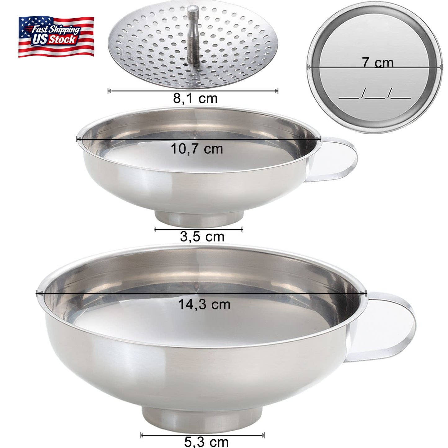 Kalave Canning Funnel, Food Grade Stainless Steel Canning Funnels with Strainer,