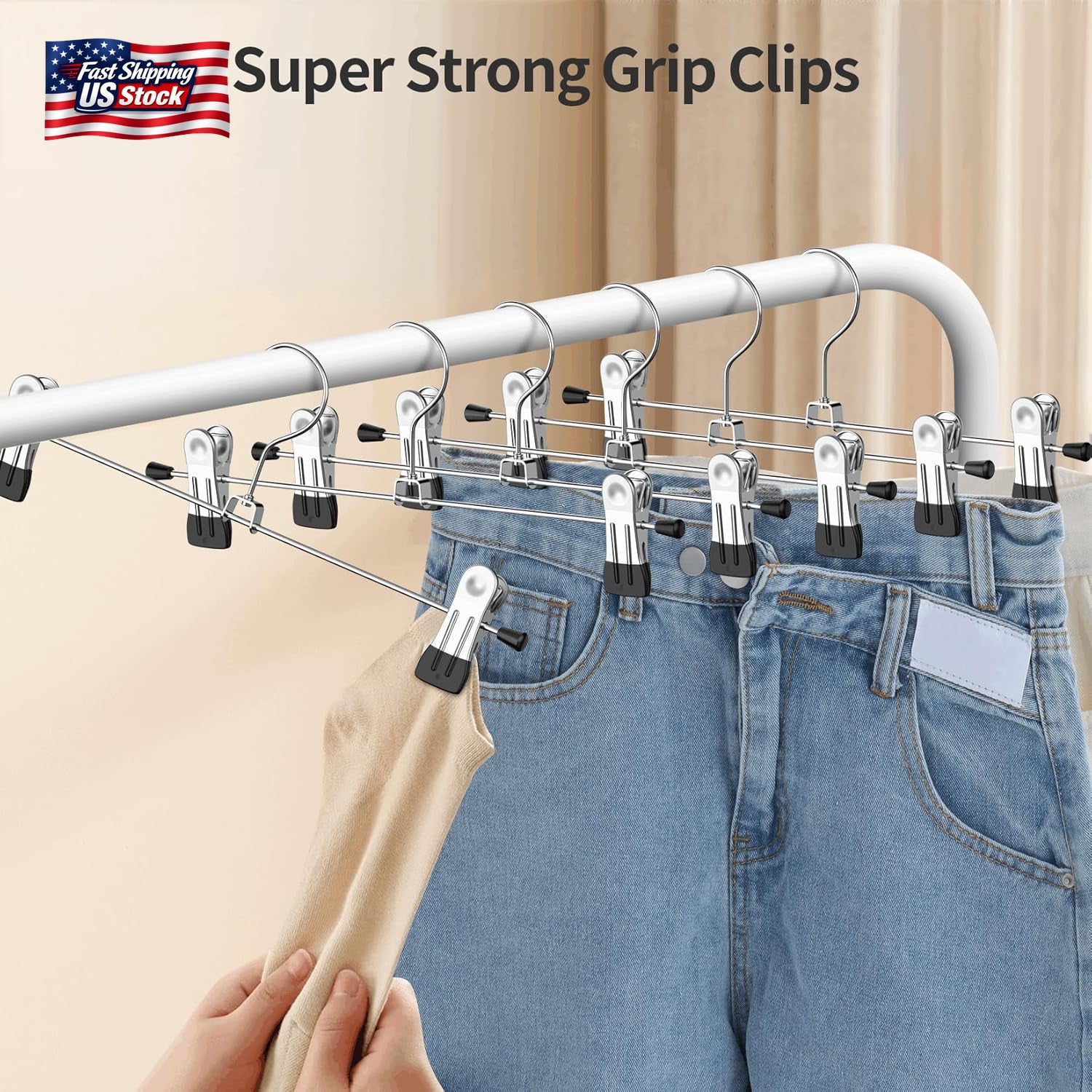 20 Pack Metal Pants Hangers with Clips Adjustable Skirt Hangers Space Saving