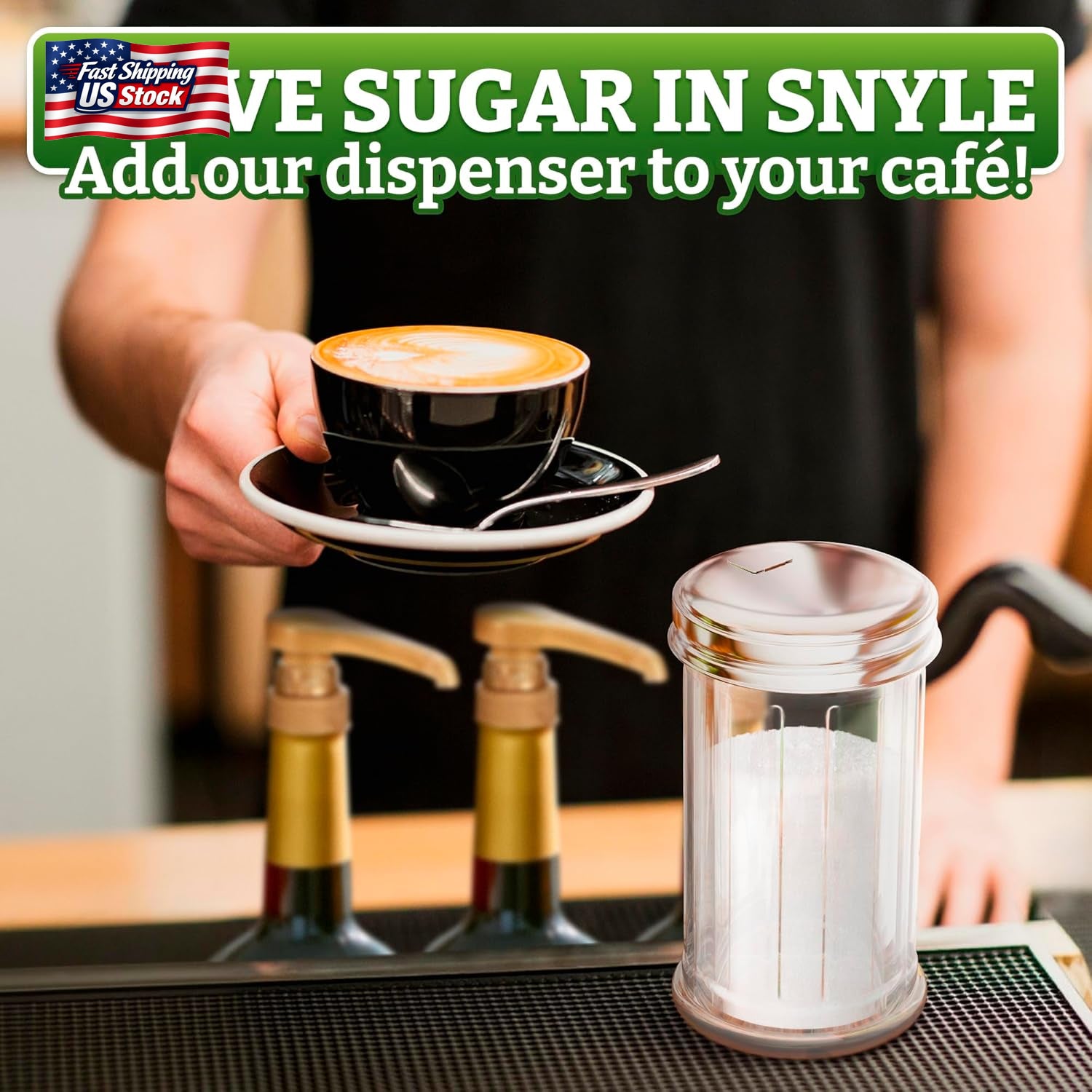 12 Oz Sugar Container for Coffee Bar – Glass Sugar Dispenser with Pour Spout And