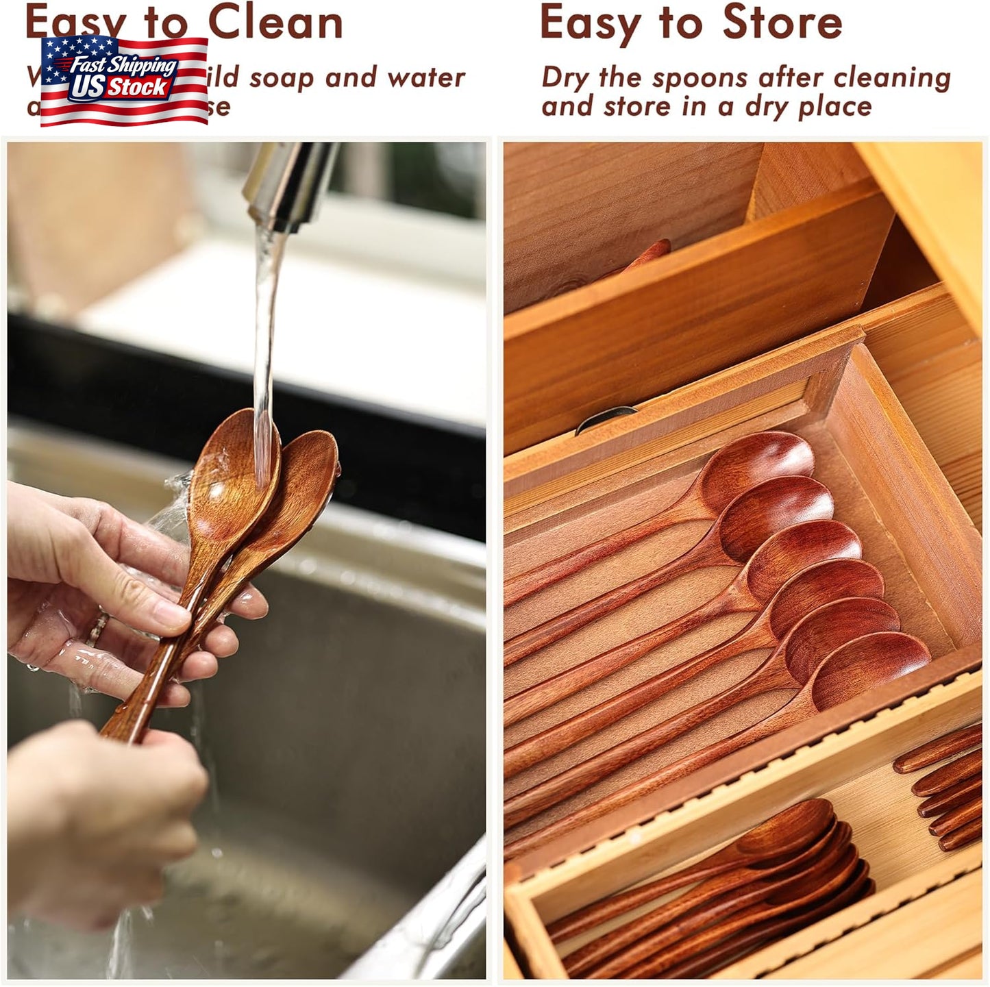 6In Wooden Spoons, 6Pcs Soup Spoons Set, Small Wooden Utensils for Coffee, Tea,