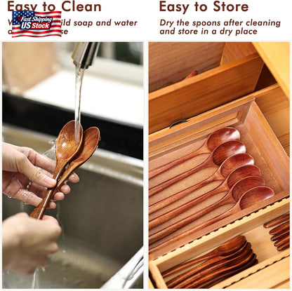 6In Wooden Spoons, 6Pcs Soup Spoons Set, Small Wooden Utensils for Coffee, Tea,