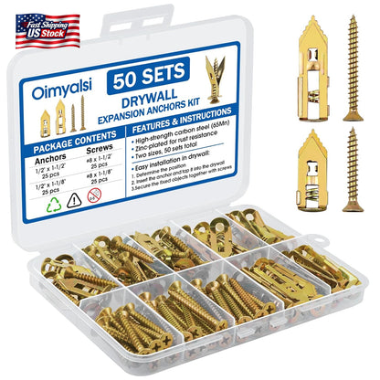 100 PCS Self Drilling Drywall Anchors with Screws – Heavy Duty Metal Expansion W
