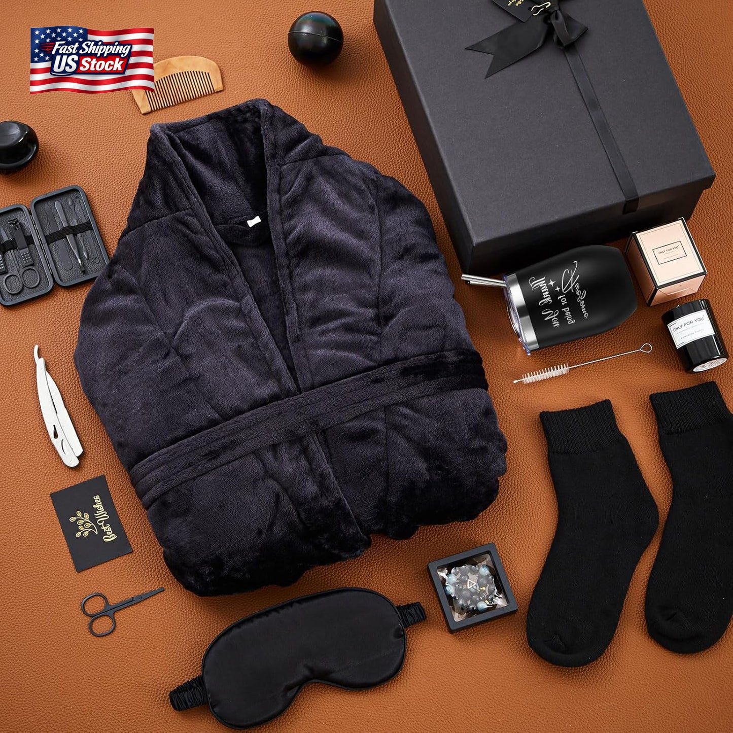 Men’S Gift Basket Set for Him Beard Care Spa Robe Tumbler Birthday Gift Box