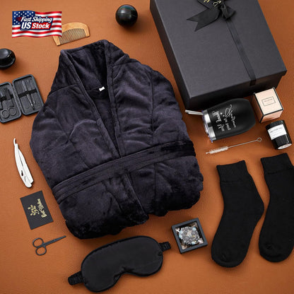 Men’S Gift Basket Set for Him Beard Care Spa Robe Tumbler Birthday Gift Box