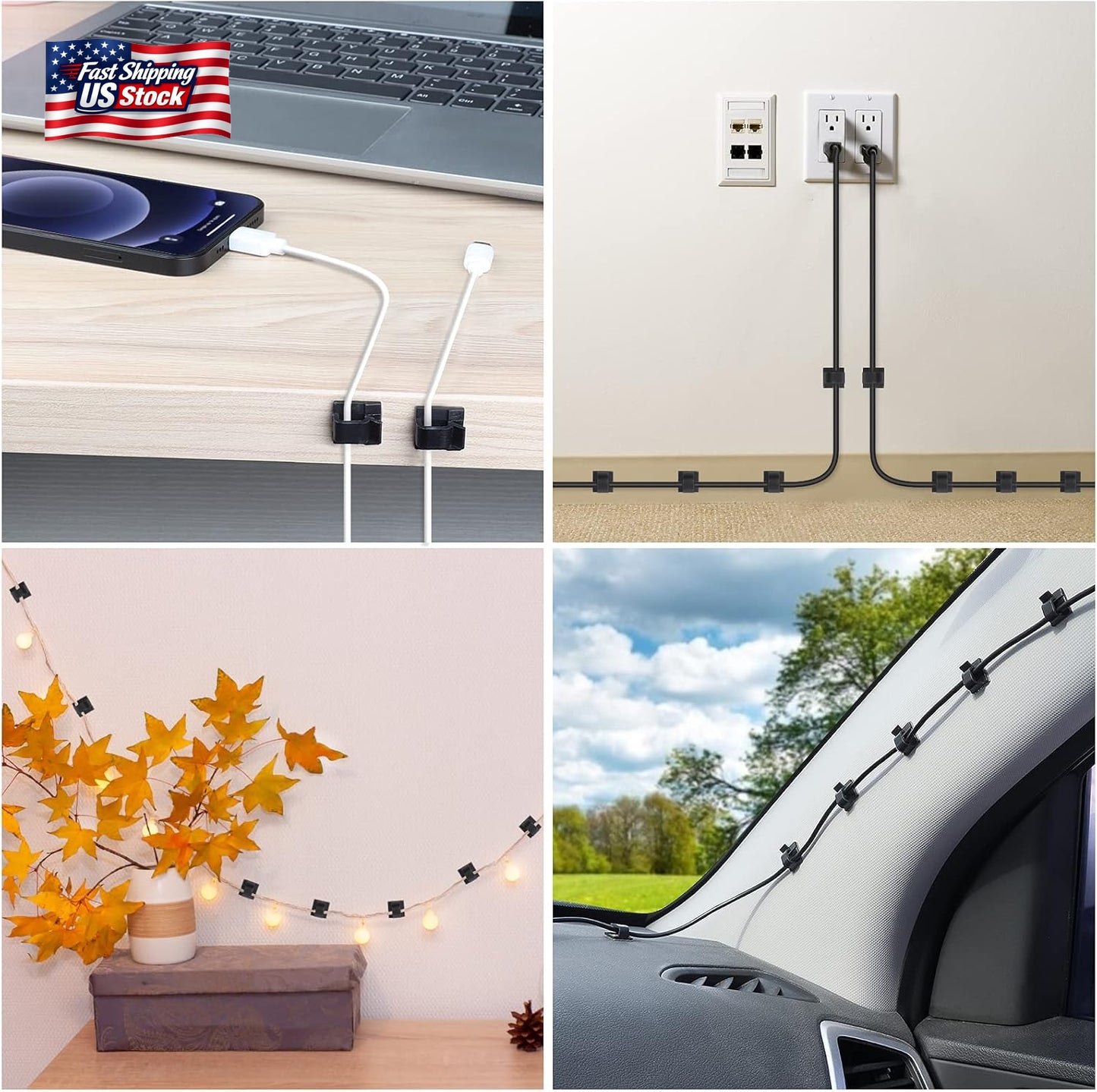 100 PCS Adhesive Cable Clips Black (Small & Large), Upgraded Wire Holder for Wal
