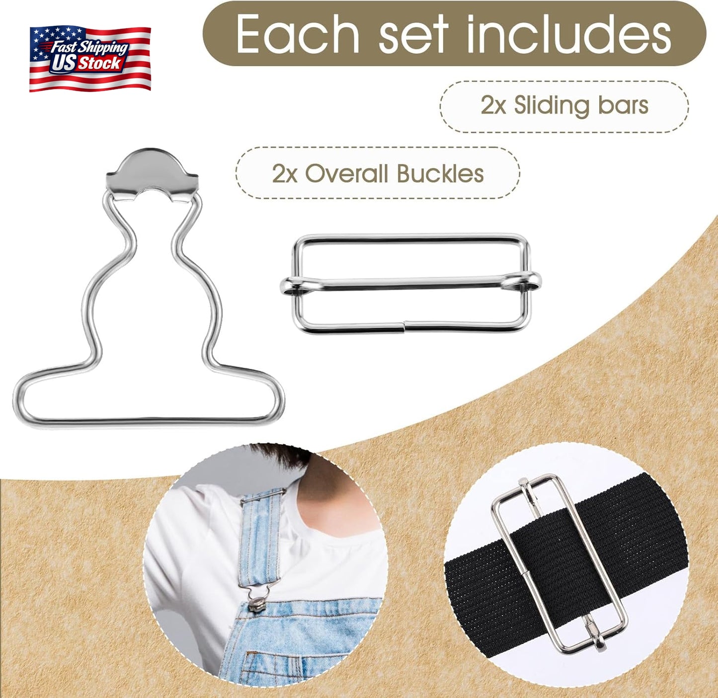 👖 2 Pairs Overall Buckles Replacement – No-Sew Adjustable Jean Overall Clasps