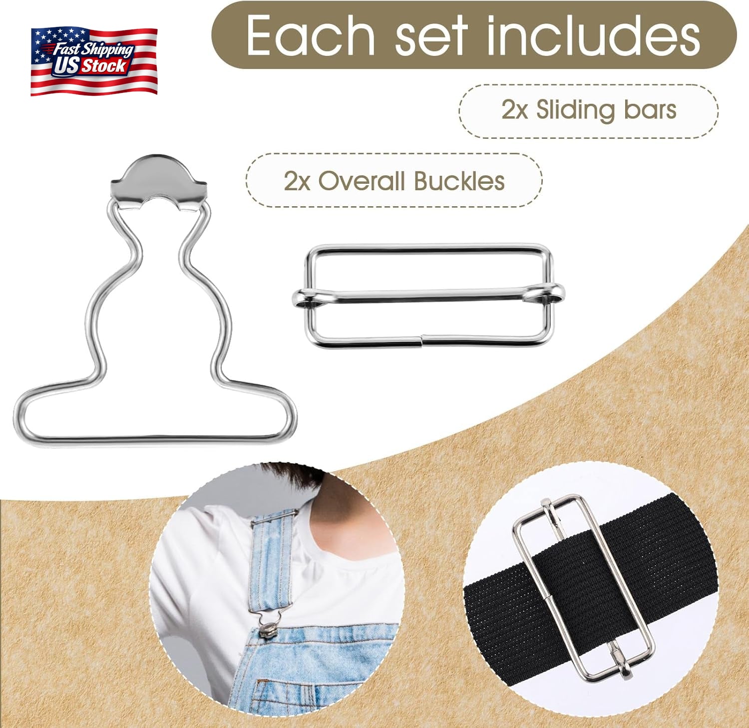 👖 2 Pairs Overall Buckles Replacement – No-Sew Adjustable Jean Overall Clasps
