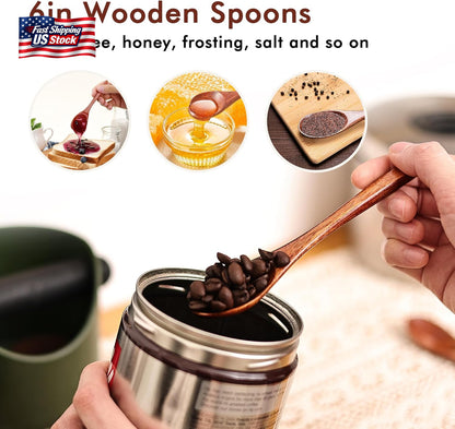 6In Wooden Spoons, 6Pcs Soup Spoons Set, Small Wooden Utensils for Coffee, Tea,