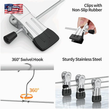 20 Pack Metal Pants Hangers with Clips Adjustable Skirt Hangers Space Saving