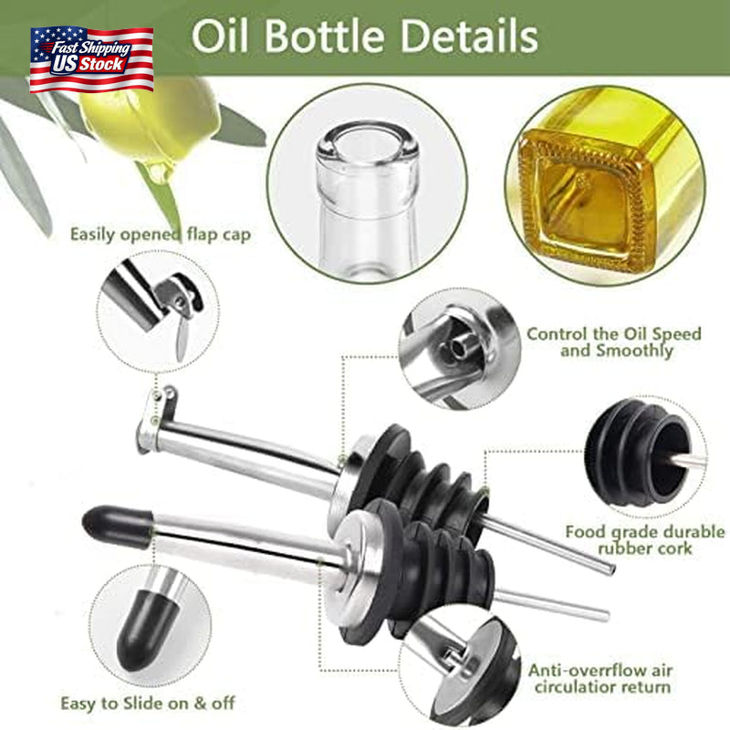 2 Pack Glass Olive Oil Dispenser Bottles Vinegar Cruet Set Pour Spout Kitchen