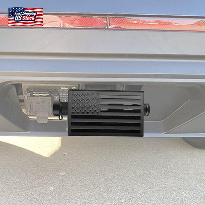 American Flag Trailer Hitch Cover Lock Set 2" Receiver Heavy Duty Aluminum Black