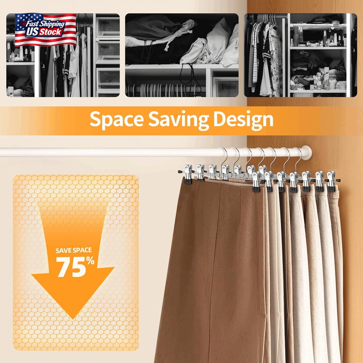 20 Pack Metal Pants Hangers with Clips Adjustable Skirt Hangers Space Saving