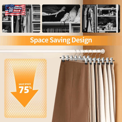 20 Pack Metal Pants Hangers with Clips Adjustable Skirt Hangers Space Saving