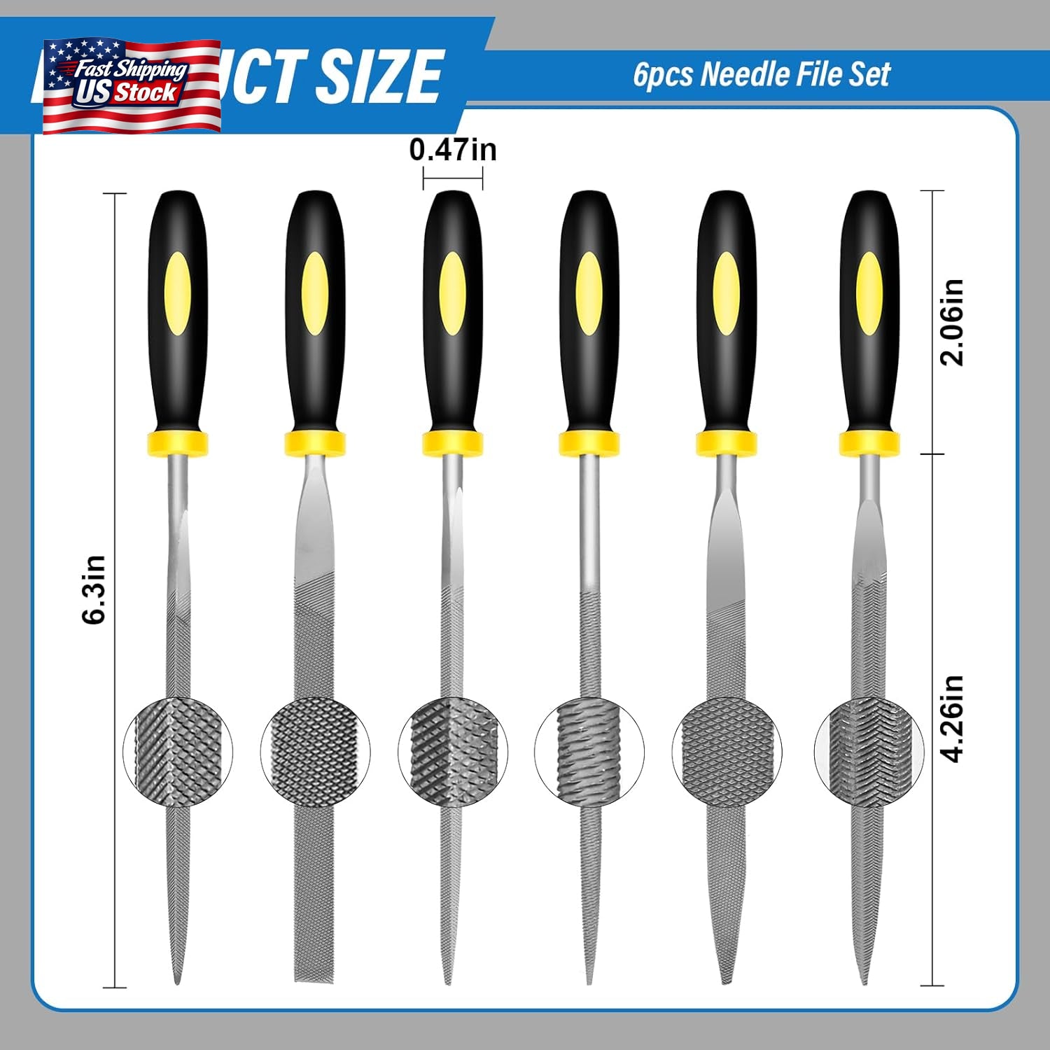6PC Needle File Set Metal Hand Files Kit for Wood Metal Jewelry Hobby Repair Too