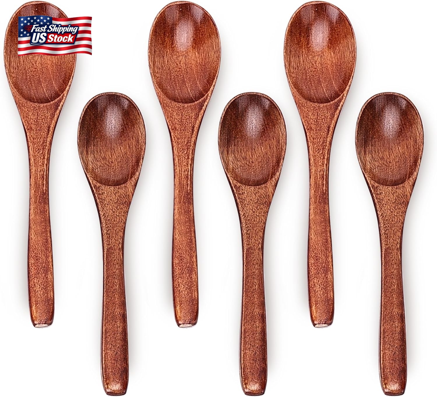 6In Wooden Spoons, 6Pcs Soup Spoons Set, Small Wooden Utensils for Coffee, Tea,