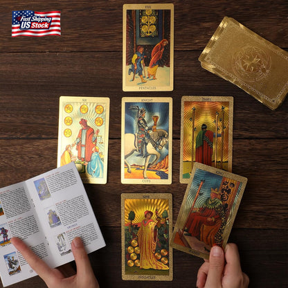 78PCS Gold Foil Tarot Cards Rider Waite Tarot Deck with Guide Book & Storage Box