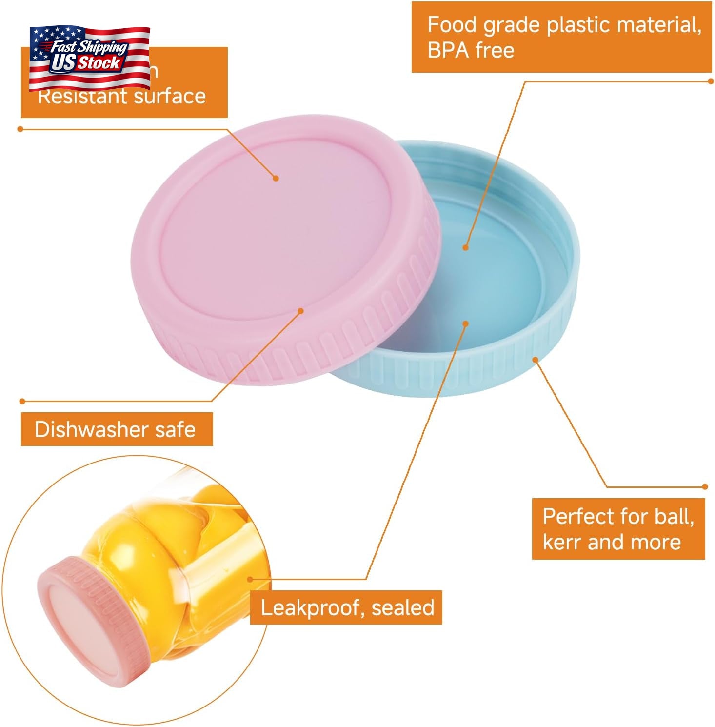 8PCS Wide Mouth Mason Jar Lids Reusable Plastic Storage Caps for Mason Jars