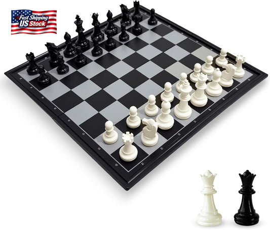 10" Magnetic Travel Chess Set Portable Folding Board Game W/ Extra Queens Compac