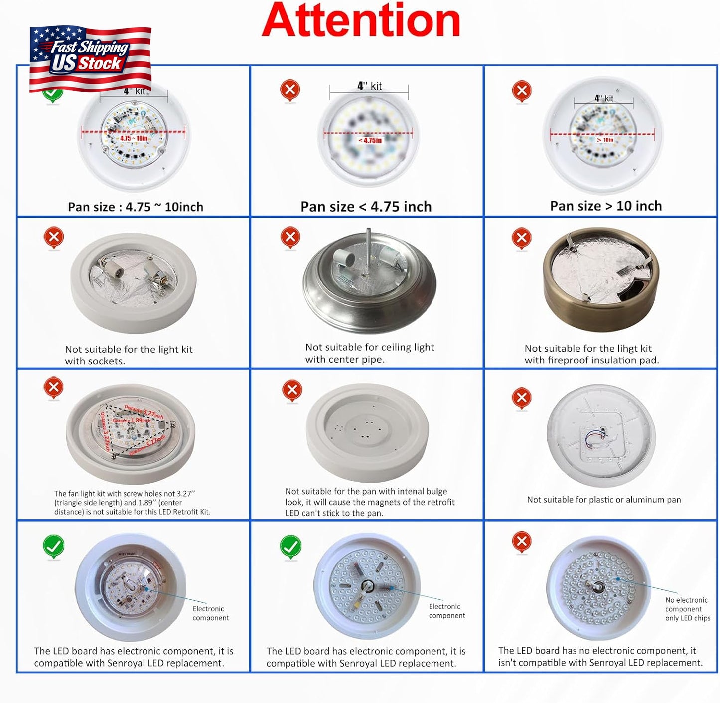 18W LED Ceiling Fan Light Replacement Retrofit Kit 6000K 2000LM Lamp Module