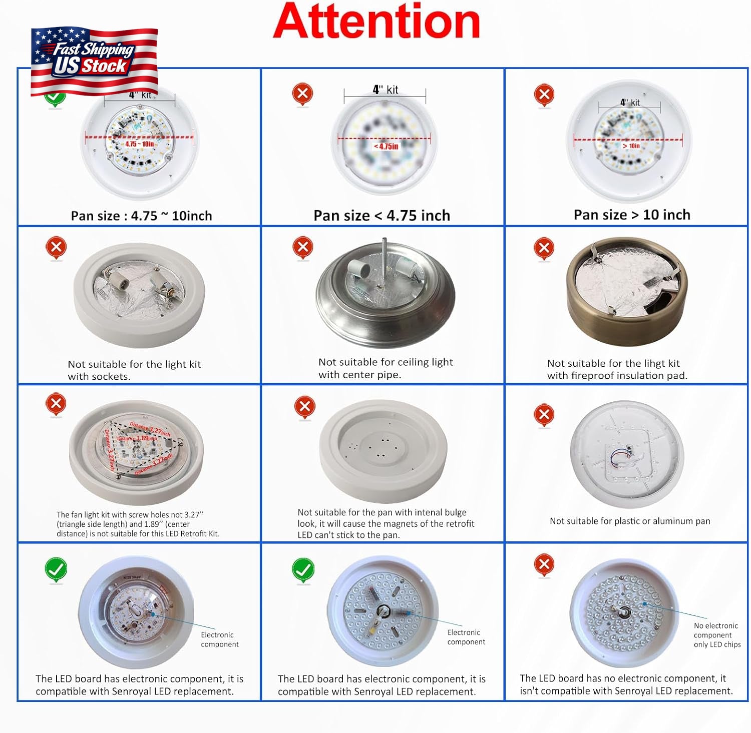 18W LED Ceiling Fan Light Replacement Retrofit Kit 6000K 2000LM Lamp Module