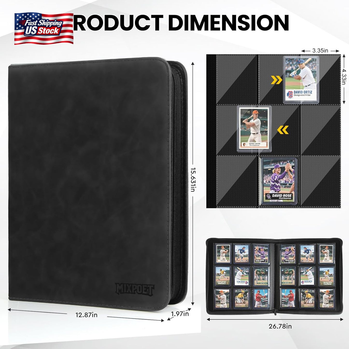 9 Pocket Top Loader Card Binder with Sleeves Holds 252 Top Loaders Storage, Trad