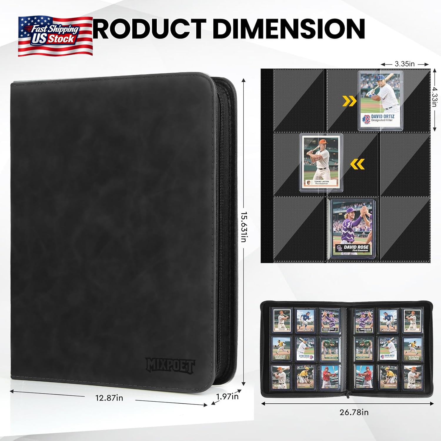 9 Pocket Top Loader Card Binder with Sleeves Holds 252 Top Loaders Storage, Trad