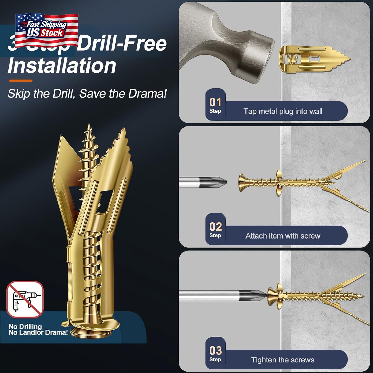 160 Pcs Self Drilling Drywall Anchors with Screws, 2Sizes 80 Sheetrock Anchors &