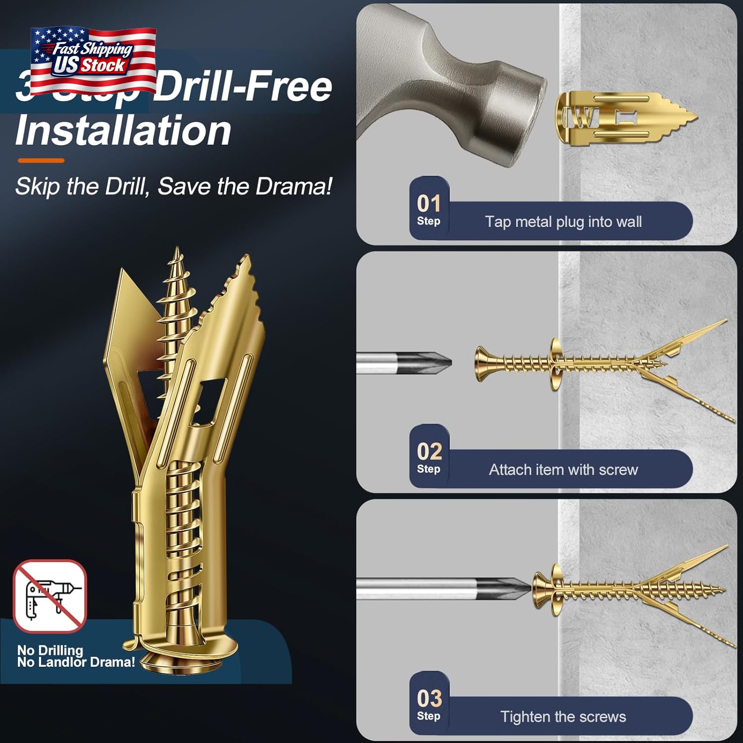 160 Pcs Self Drilling Drywall Anchors with Screws, 2Sizes 80 Sheetrock Anchors &