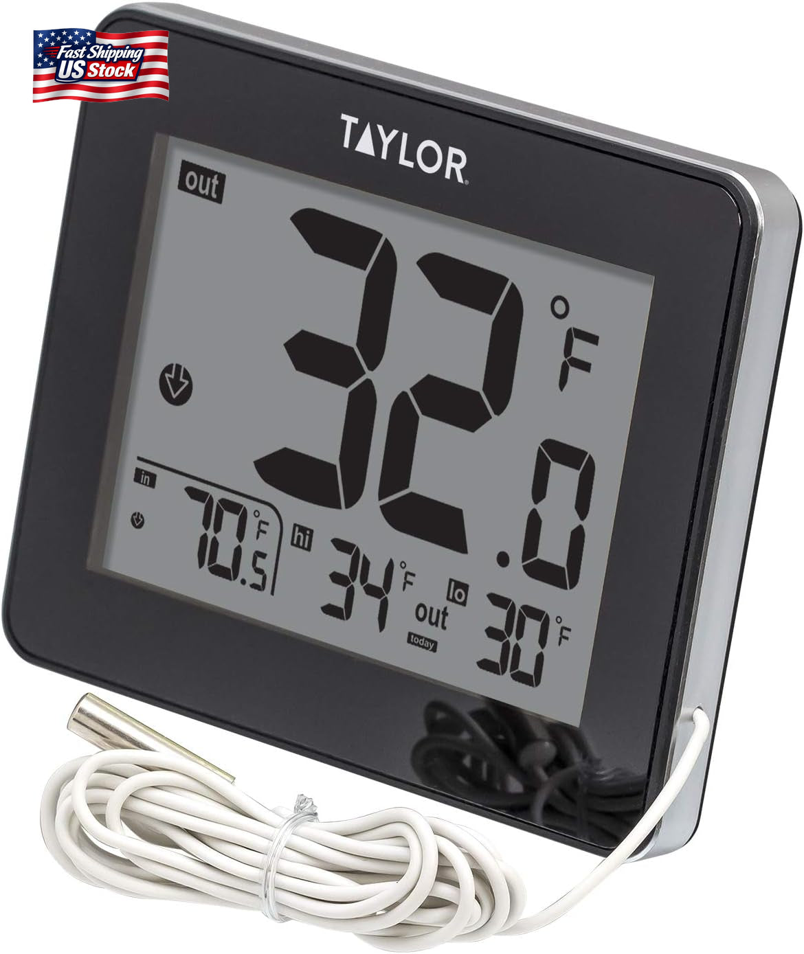 Taylor Wired Digital Indoor Outdoor Thermometer with LED Display, Wired Probe Se