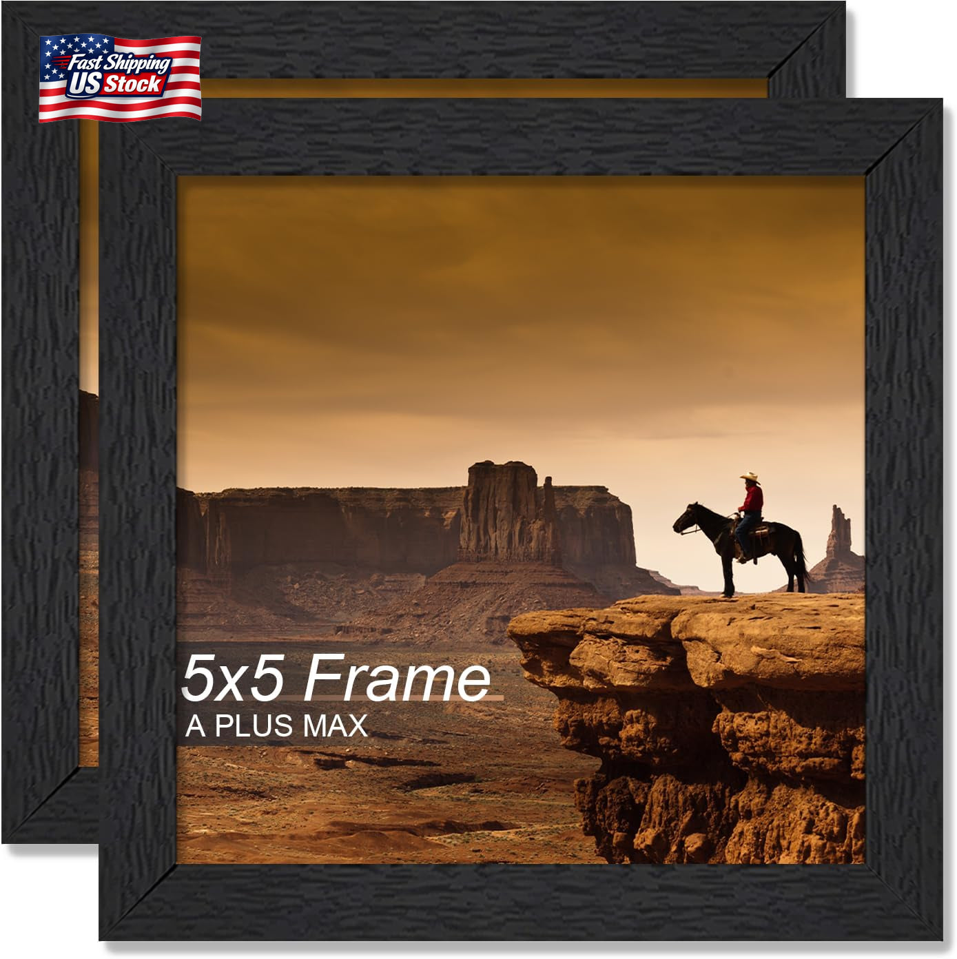 A plus MAX 5X5 Picture Frame Set of 2, Black Engineered Wood Frame for 5 X 5 Inc