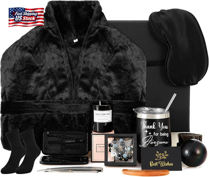 Men’S Gift Basket Set for Him Beard Care Spa Robe Tumbler Birthday Gift Box