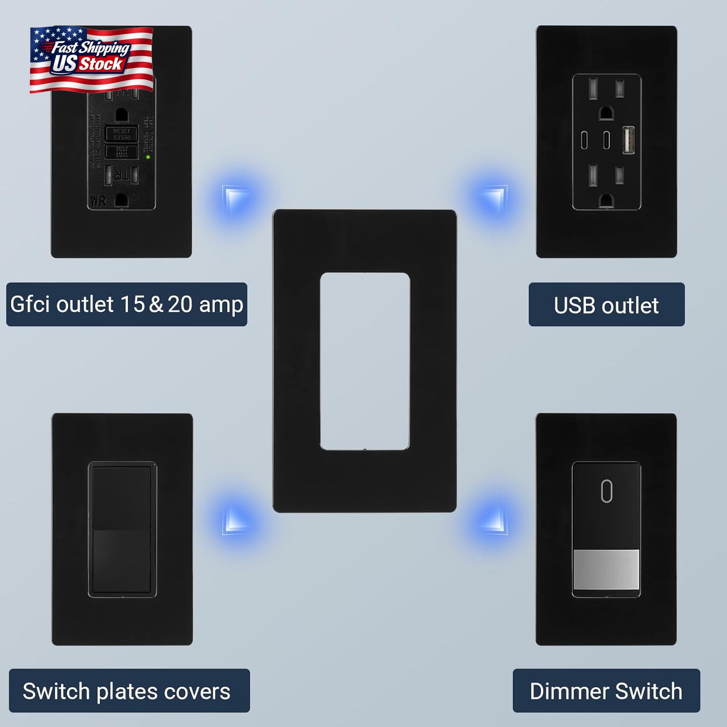 Black Matte Screwless Wall Plate Cover 10 Pack - 1-Gang Light Switch Cover Plate