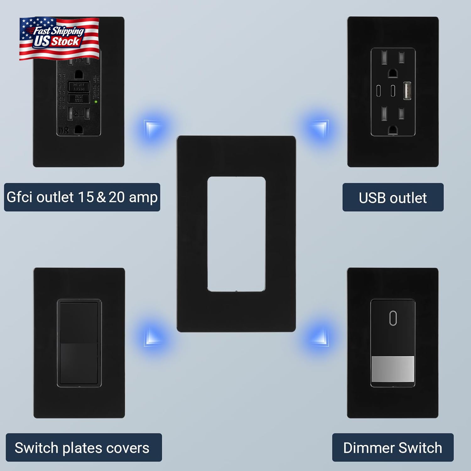 Black Matte Screwless Wall Plate Cover 10 Pack - 1-Gang Light Switch Cover Plate