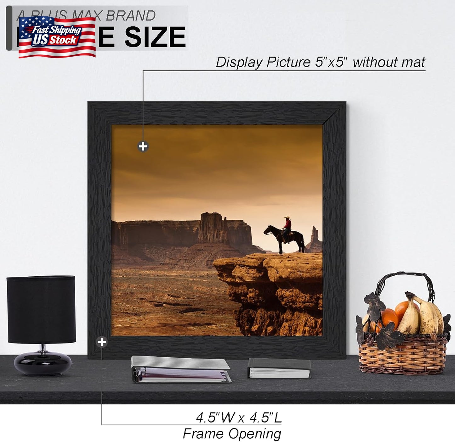 A plus MAX 5X5 Picture Frame Set of 2, Black Engineered Wood Frame for 5 X 5 Inc