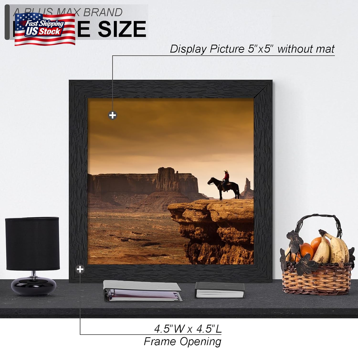 A plus MAX 5X5 Picture Frame Set of 2, Black Engineered Wood Frame for 5 X 5 Inc