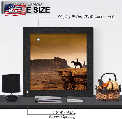 A plus MAX 5X5 Picture Frame Set of 2, Black Engineered Wood Frame for 5 X 5 Inc