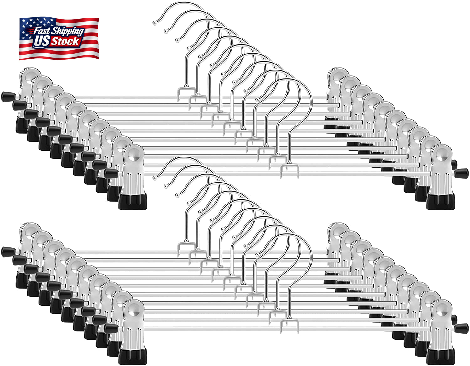 20 Pack Metal Pants Hangers with Clips Adjustable Skirt Hangers Space Saving