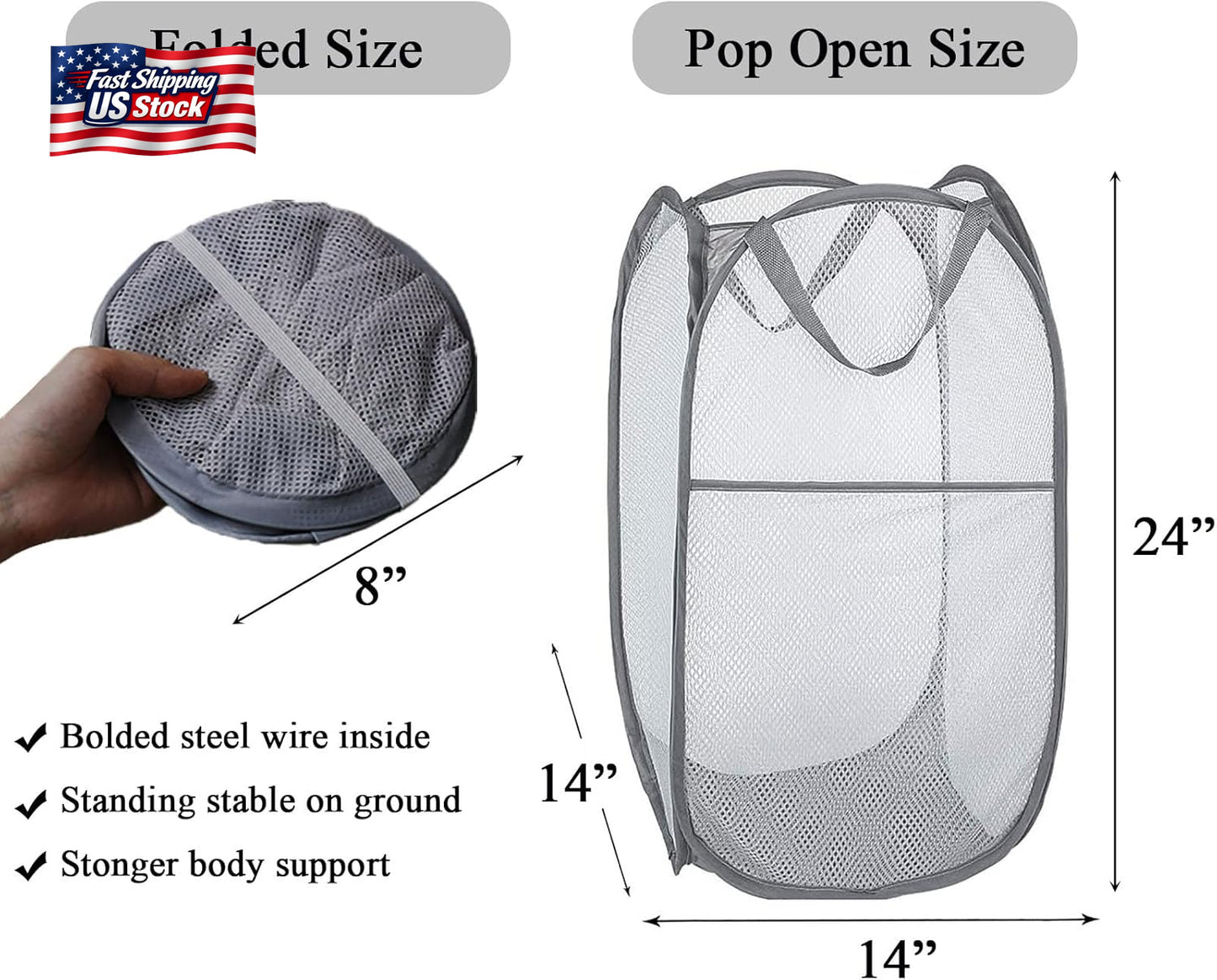 Larpur Popup Mesh Laundry Basket, Collapsible Laundry Hamper Portable Clothes Wa