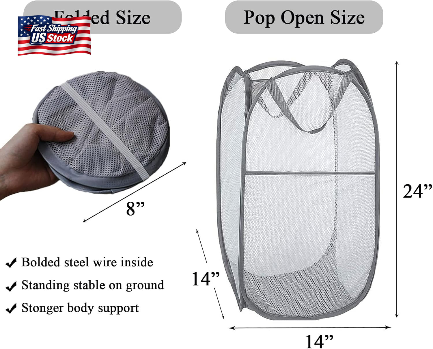 Larpur Popup Mesh Laundry Basket, Collapsible Laundry Hamper Portable Clothes Wa