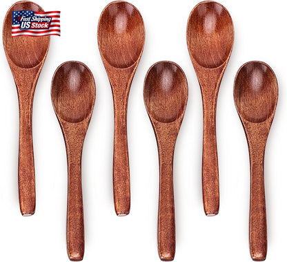 6In Wooden Spoons, 6Pcs Soup Spoons Set, Small Wooden Utensils for Coffee, Tea,